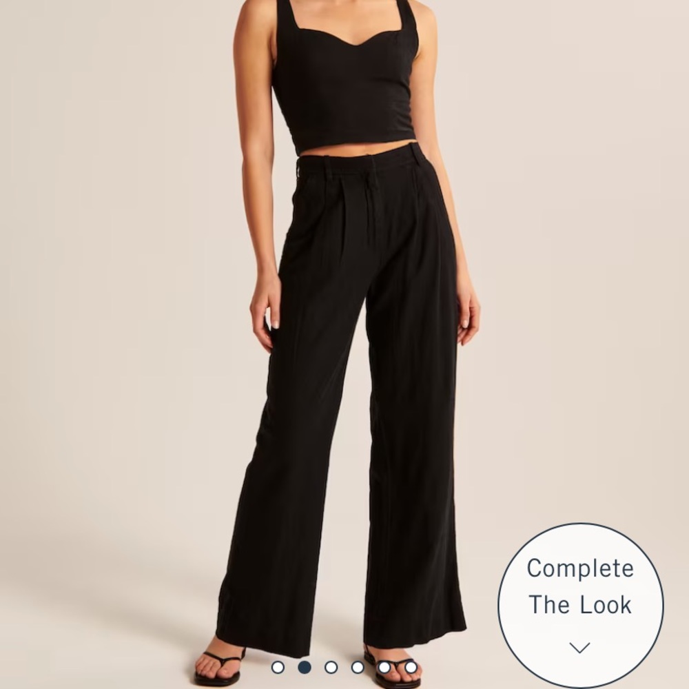 Abercrombie Wide Leg Black Linen Pants with Split Hem (Regular XXS)